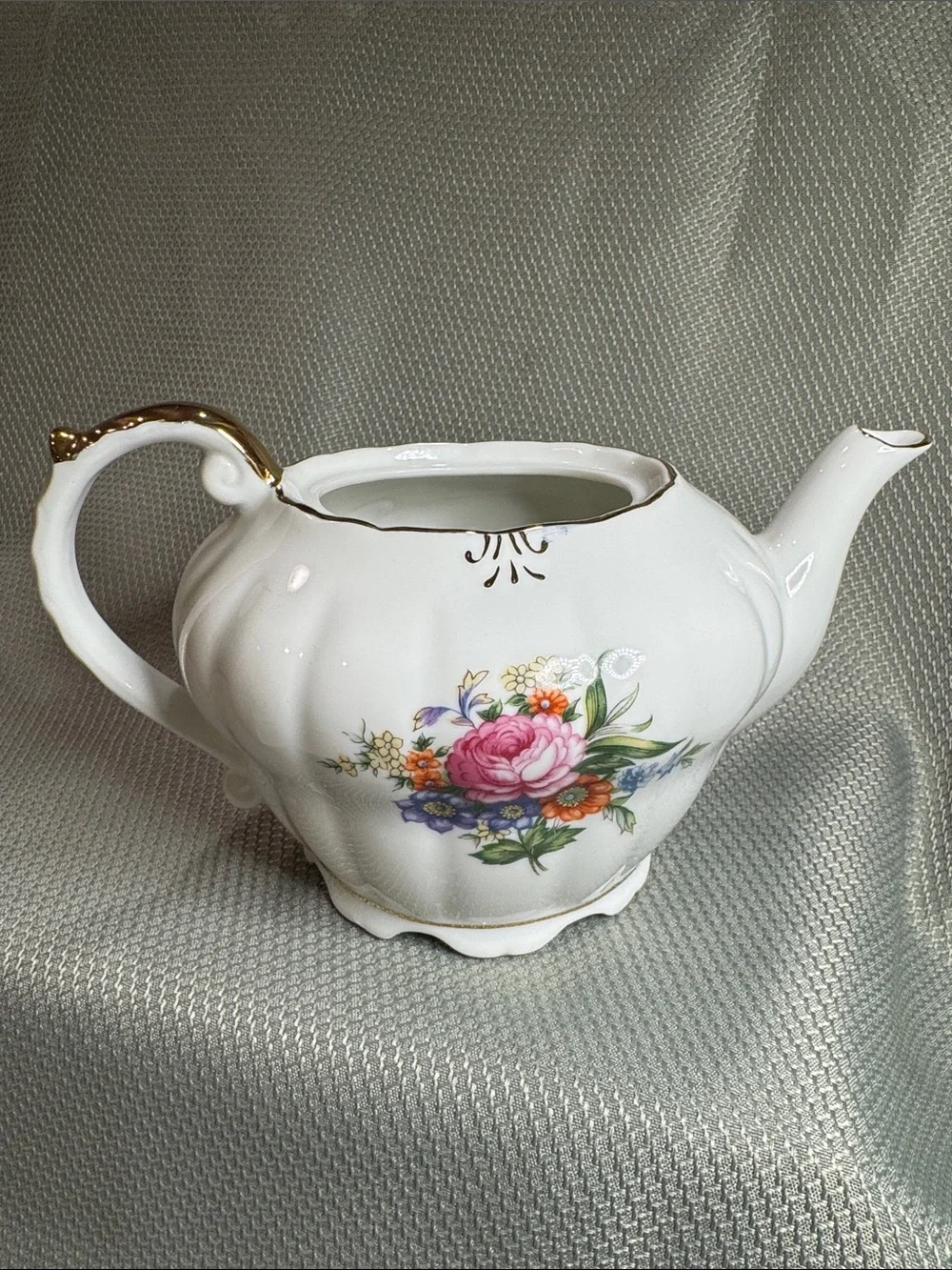 Vintage Japanese Classic Floral Porcelain Teapot with Gold Accents - No lid